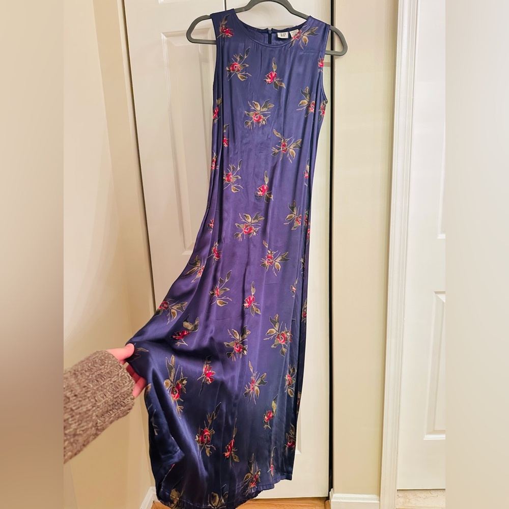 90s vintage gap Floral stain Sleeveless midi/ maxi dress. Size S. - Picture 3 of 10